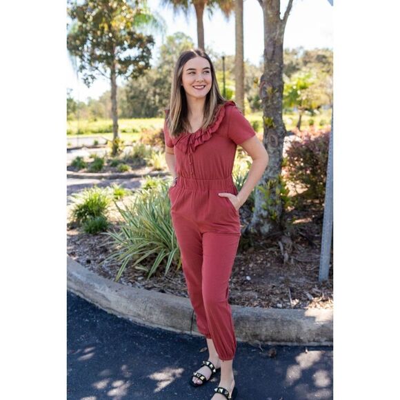 Entro Women's Size Small Nwt SET THE VIBE V-NECK JUMPSUIT - Picture 1 of 11